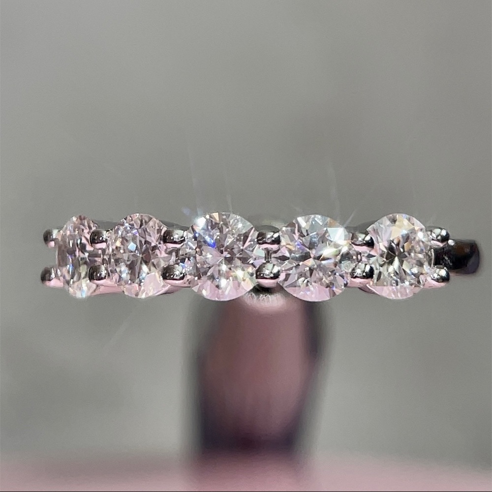 1.25tcw 925/Rhodium 5 Stone Anniversary Ring - Picture 4 of 15